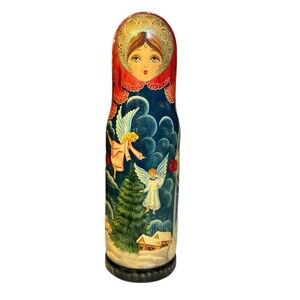 Russian G. Debrekht Matryoshka Doll Bottle Holder Wind Up Song Hand Painted
